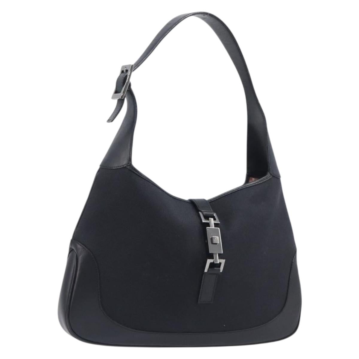 GUCCI Jackie Shoulder Bag Canvas Black Silver 001 3306 Auth 205219V
