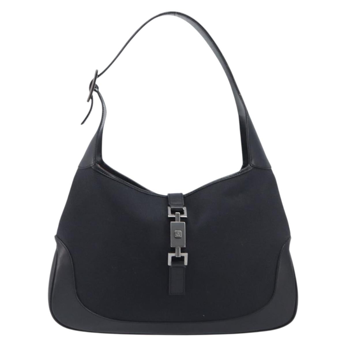 GUCCI Jackie Shoulder Bag Canvas Black Silver 001 3306 Auth 205219V