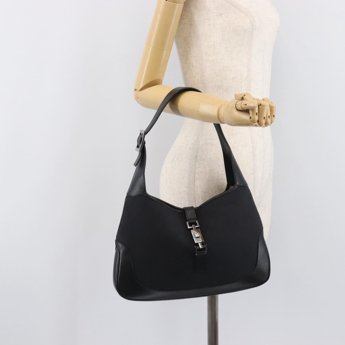 GUCCI Jackie Shoulder Bag Canvas Black Silver 001 3306 Auth 205219V