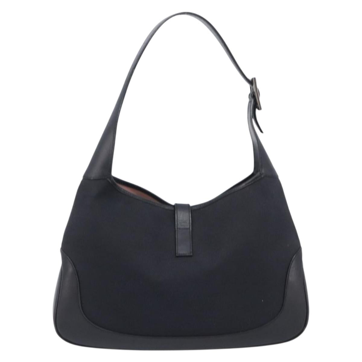 GUCCI Jackie Shoulder Bag Canvas Black Silver 001 3306 Auth 205219V