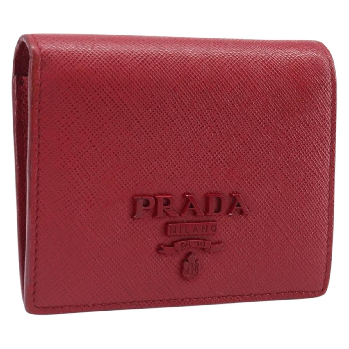 PRADA Bifold Wallet Saffiano leather Red Gold Auth 205224A