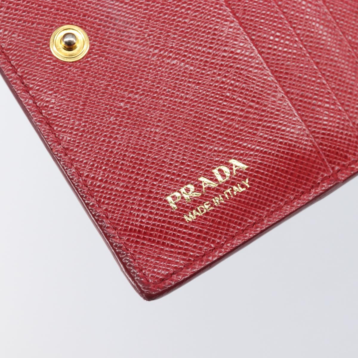 PRADA Bifold Wallet Saffiano leather Red Gold Auth 205224A