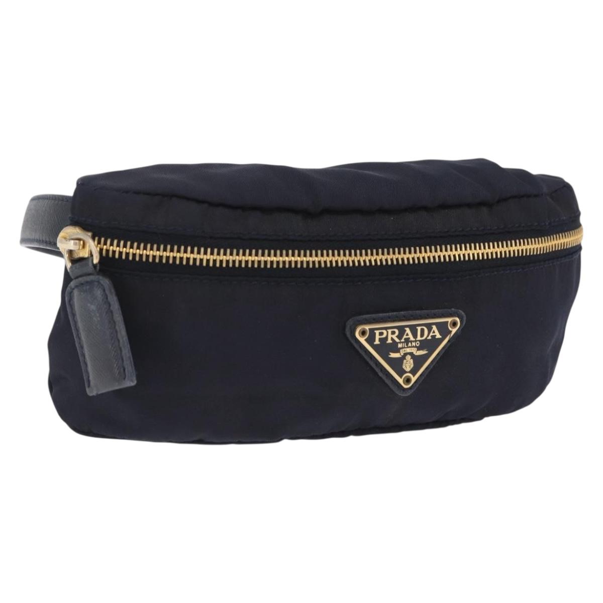 PRADA Waist bag Nylon Navy Gold Auth 205227