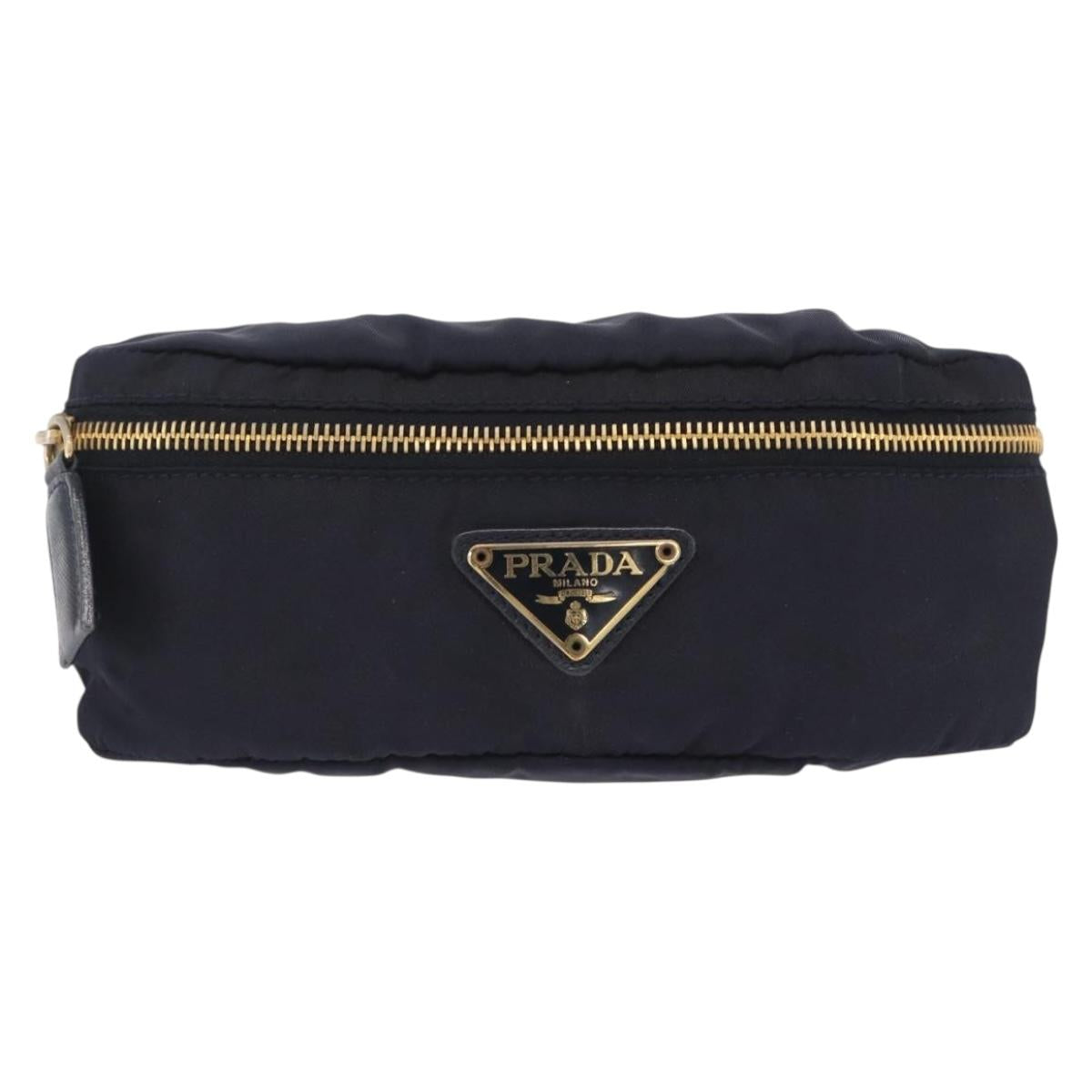 PRADA Waist bag Nylon Navy Gold Auth 205227