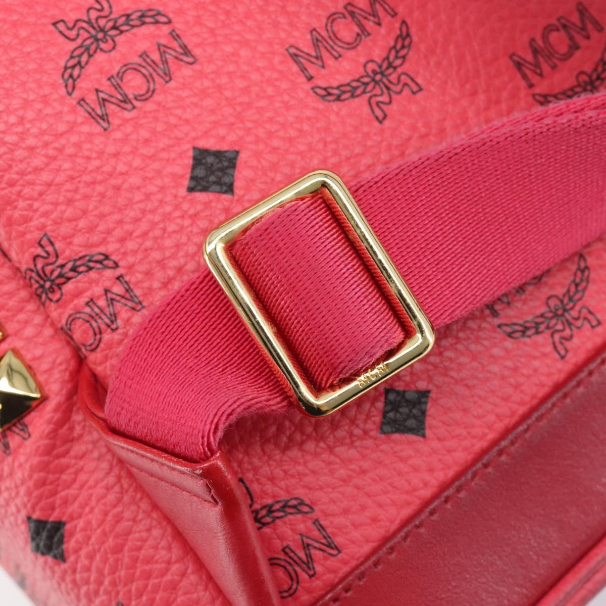 MCM Vicetos Logogram Backpack Leather Pink Gold Auth 205228