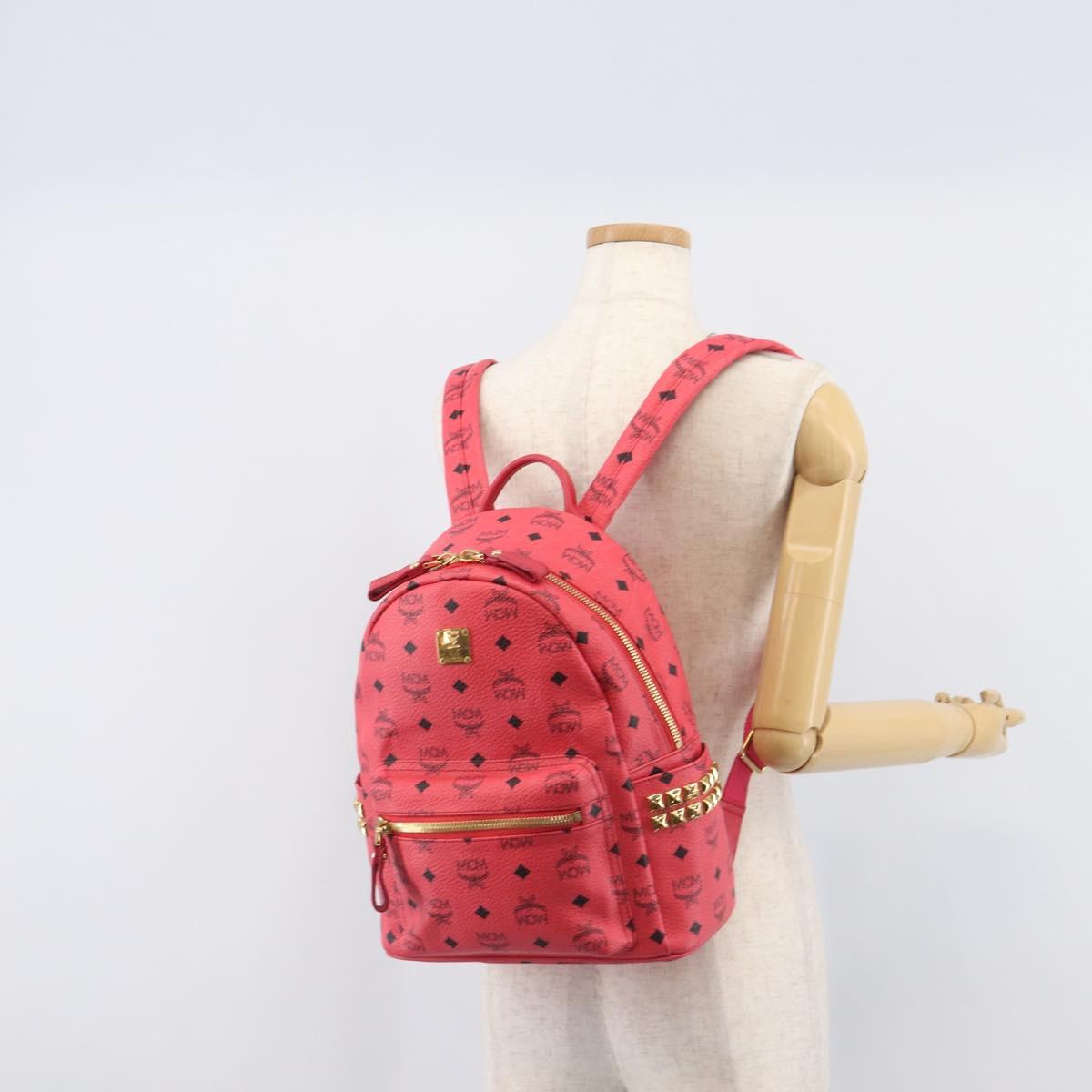 MCM Vicetos Logogram Backpack Leather Pink Gold Auth 205228