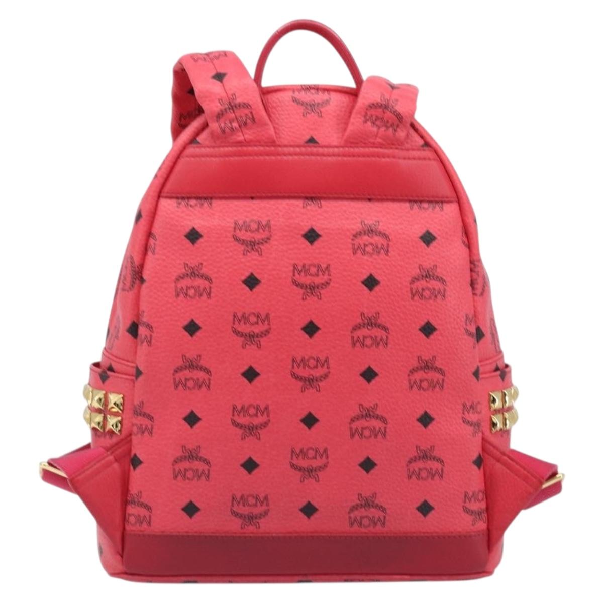 MCM Vicetos Logogram Backpack Leather Pink Gold Auth 205228