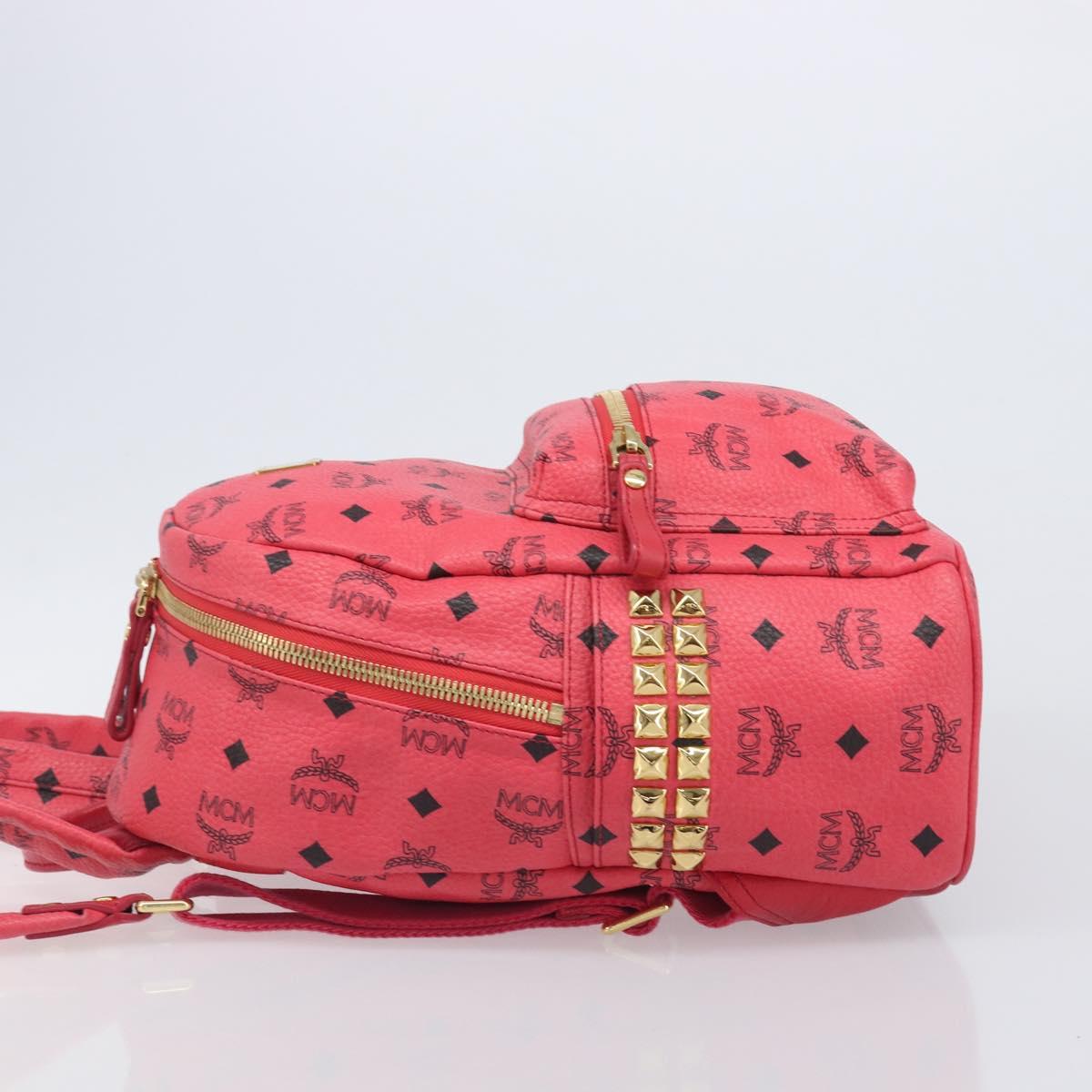 MCM Vicetos Logogram Backpack Leather Pink Gold Auth 205228