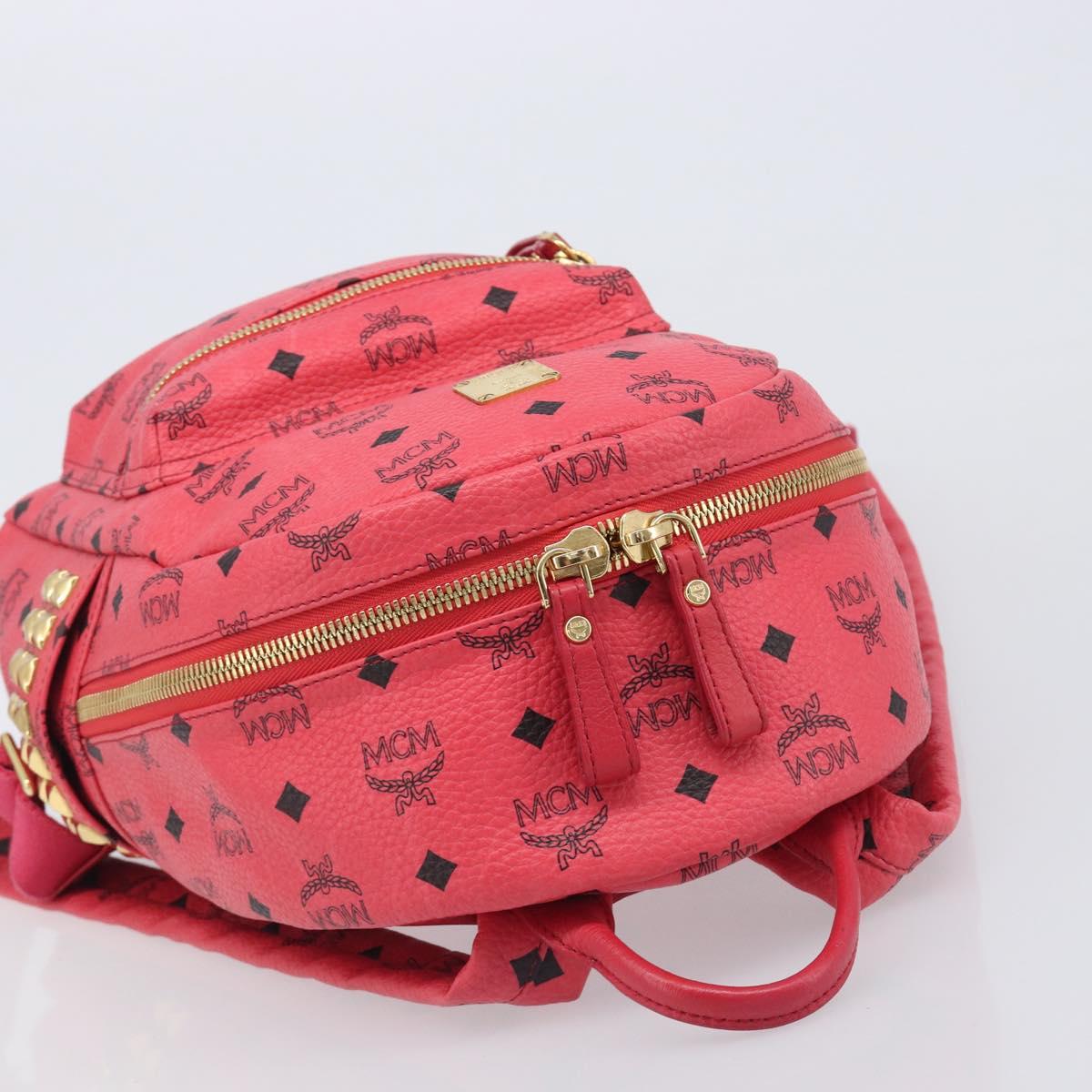 MCM Vicetos Logogram Backpack Leather Pink Gold Auth 205228