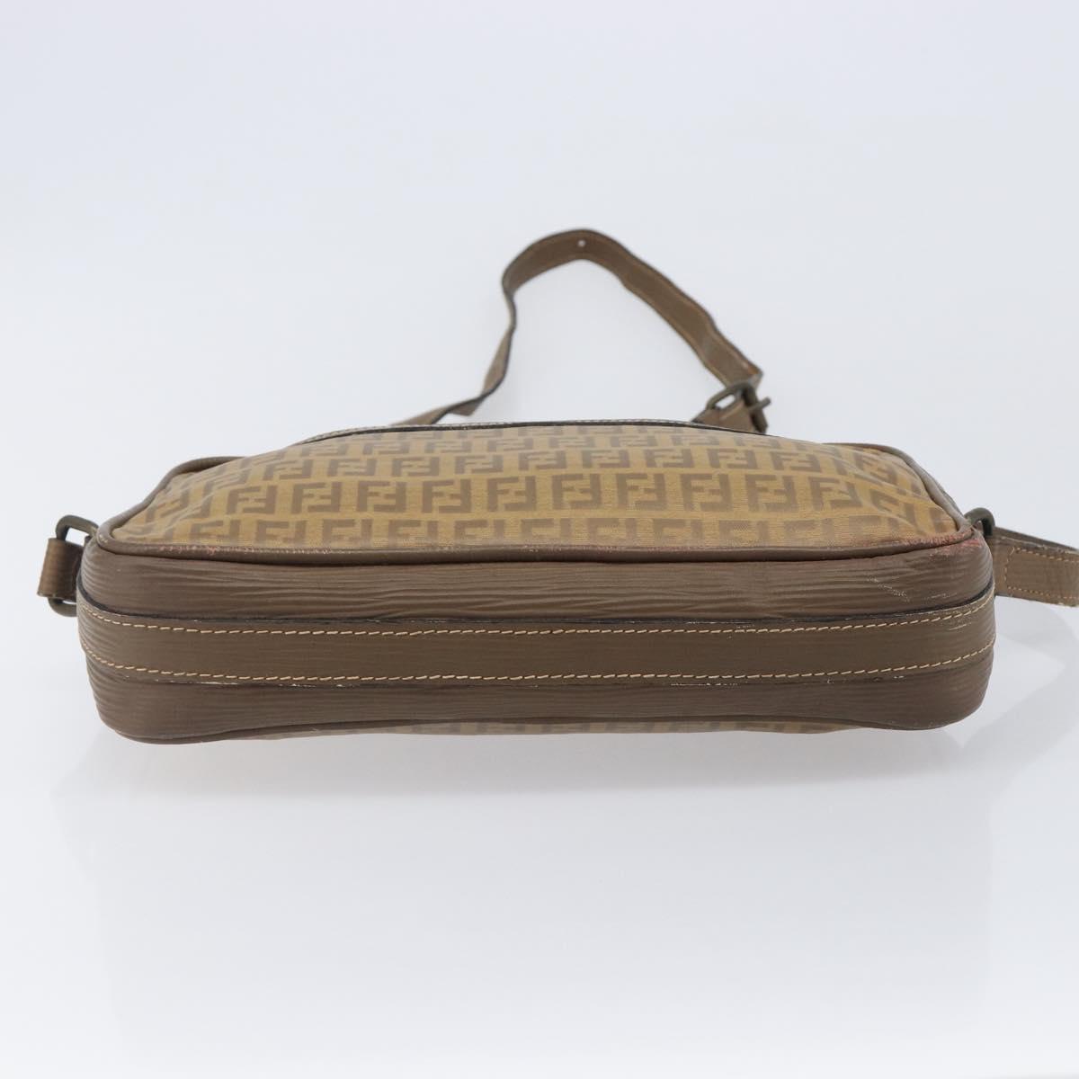 FENDI Zucchino Canvas Shoulder Bag PVC Beige Auth 205232