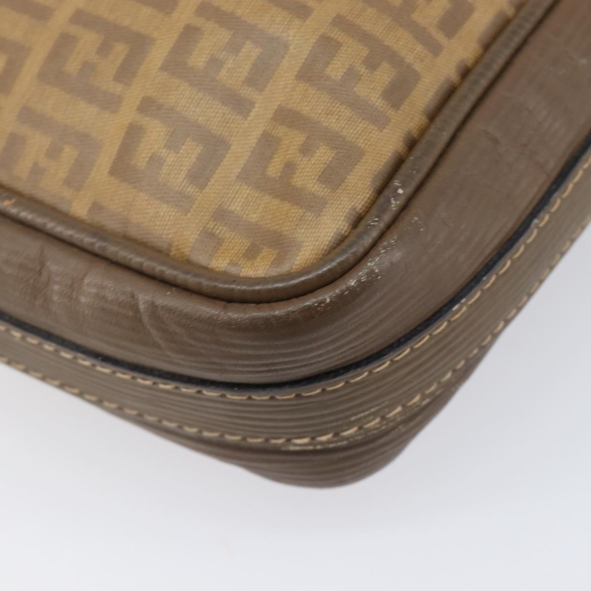 FENDI Zucchino Canvas Shoulder Bag PVC Beige Auth 205232