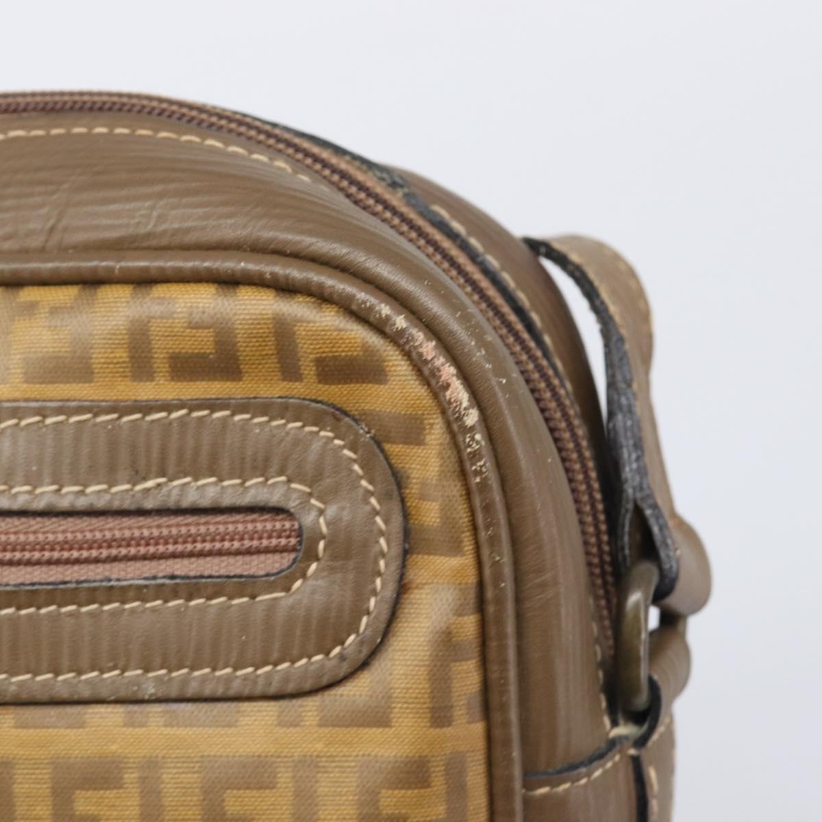 FENDI Zucchino Canvas Shoulder Bag PVC Beige Auth 205232