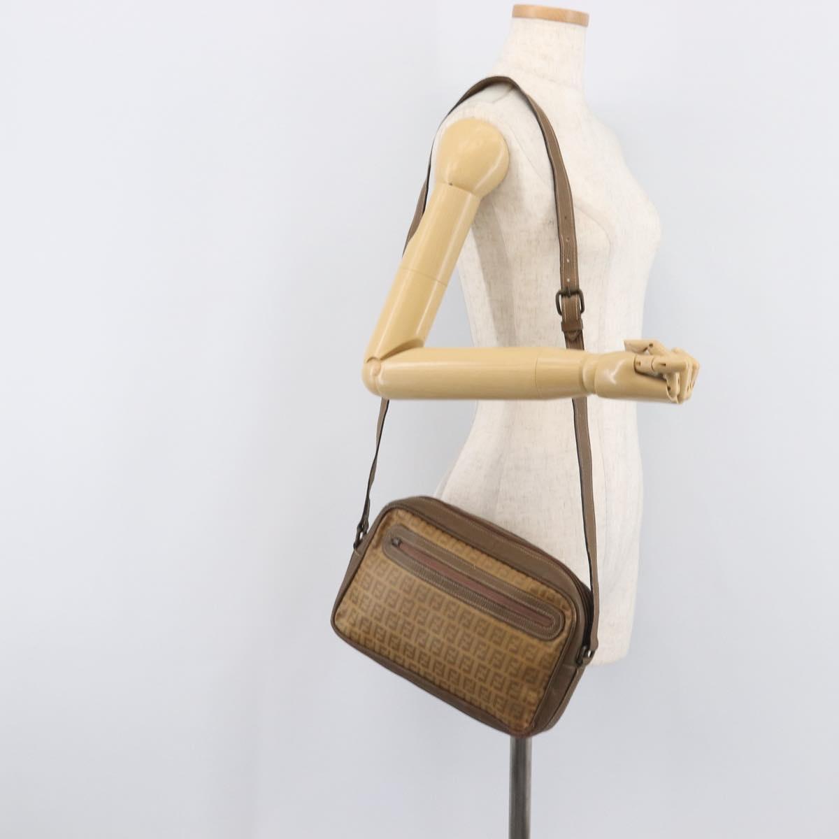 FENDI Zucchino Canvas Shoulder Bag PVC Beige Auth 205232