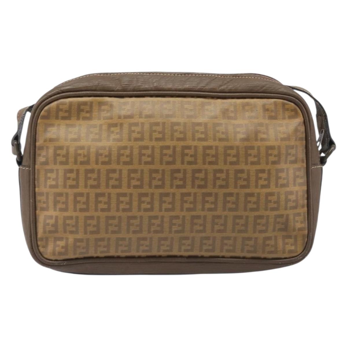 FENDI Zucchino Canvas Shoulder Bag PVC Beige Auth 205232