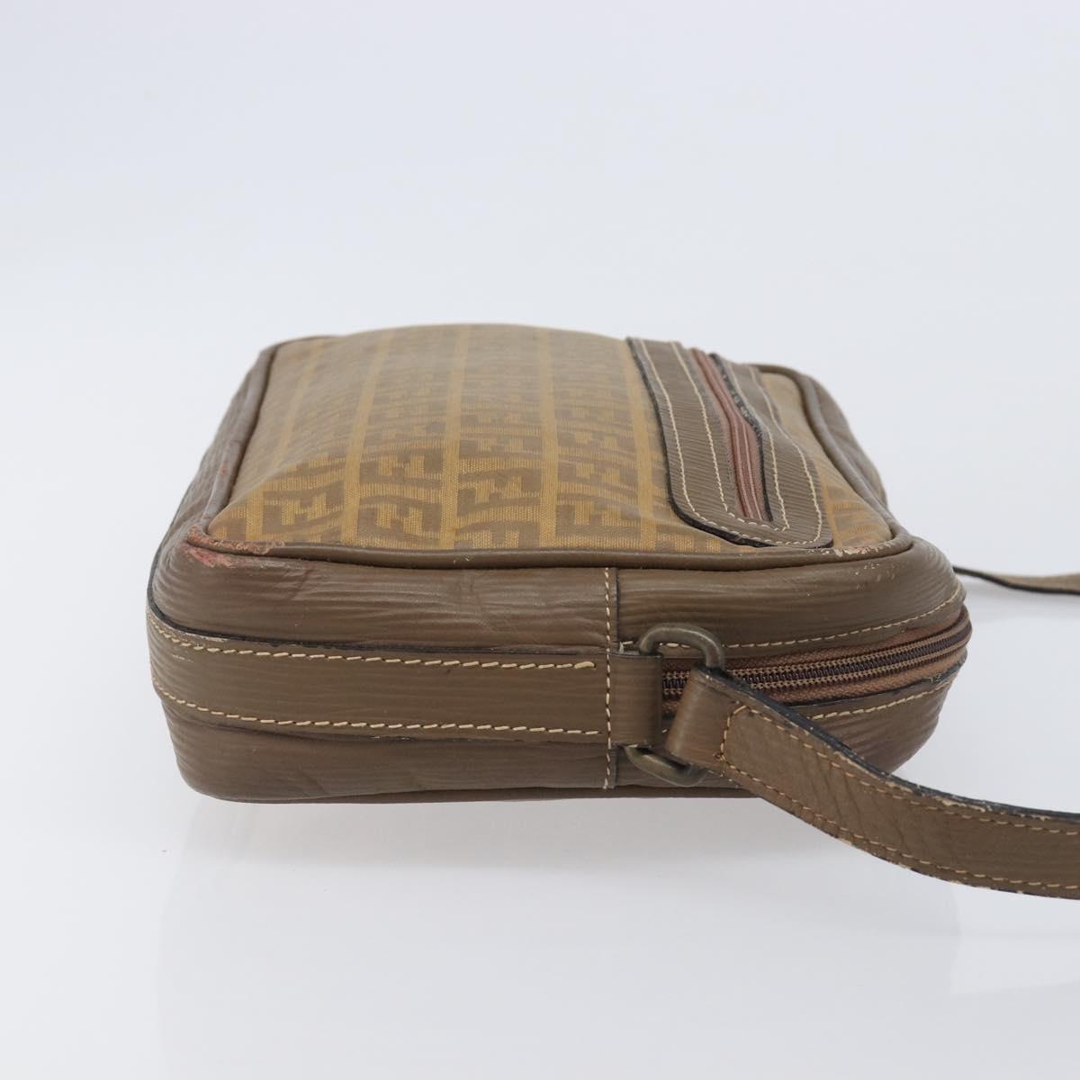 FENDI Zucchino Canvas Shoulder Bag PVC Beige Auth 205232