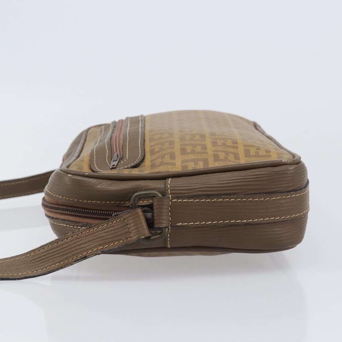 FENDI Zucchino Canvas Shoulder Bag PVC Beige Auth 205232