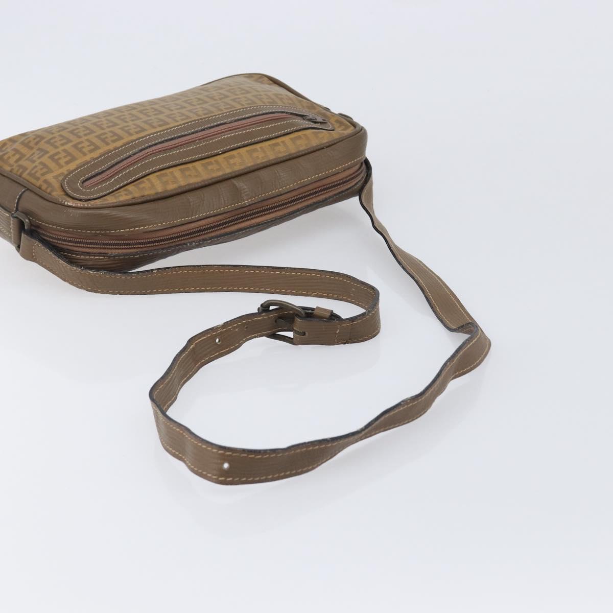 FENDI Zucchino Canvas Shoulder Bag PVC Beige Auth 205232