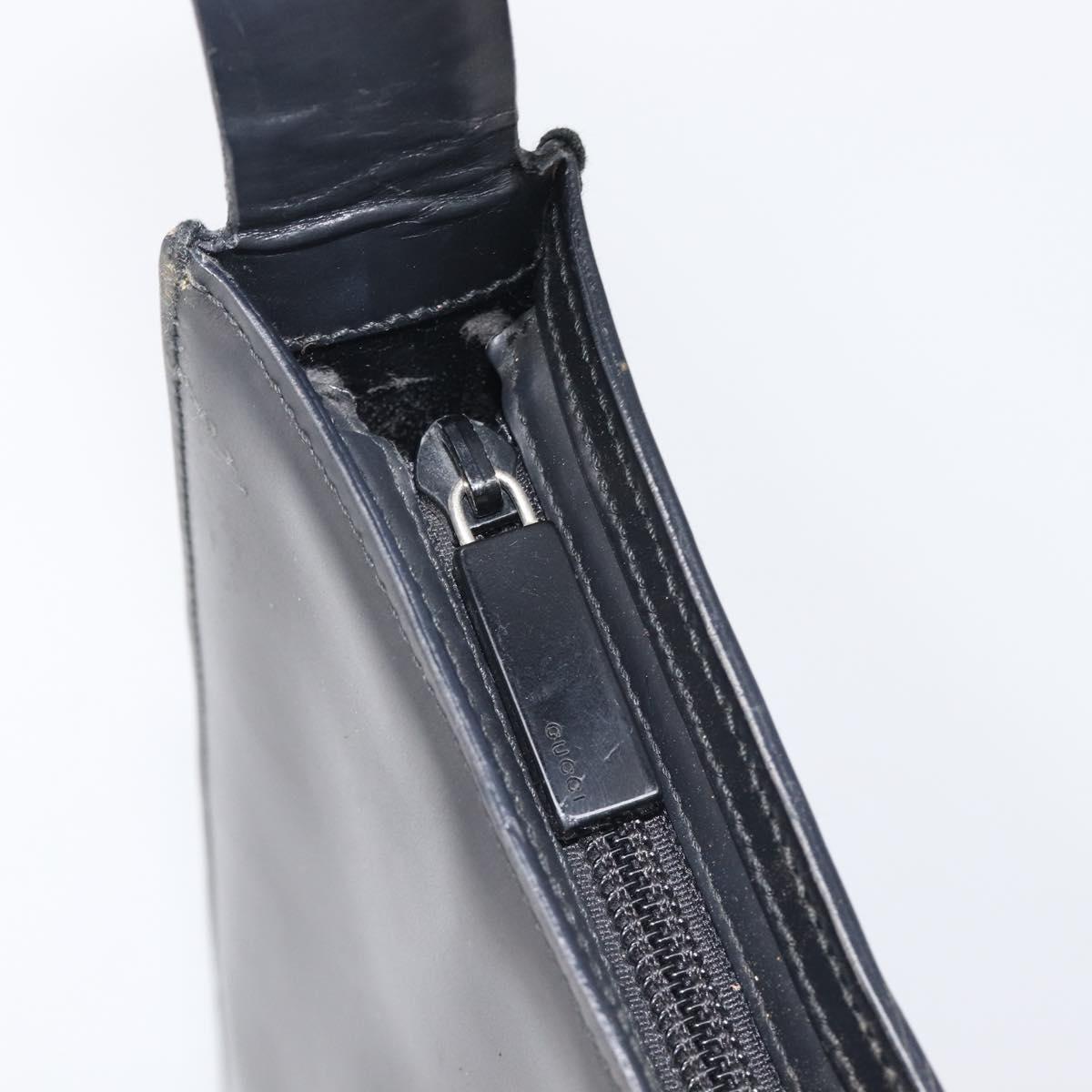 GUCCI Shoulder Bag Patent leather Black Silver Auth 205233