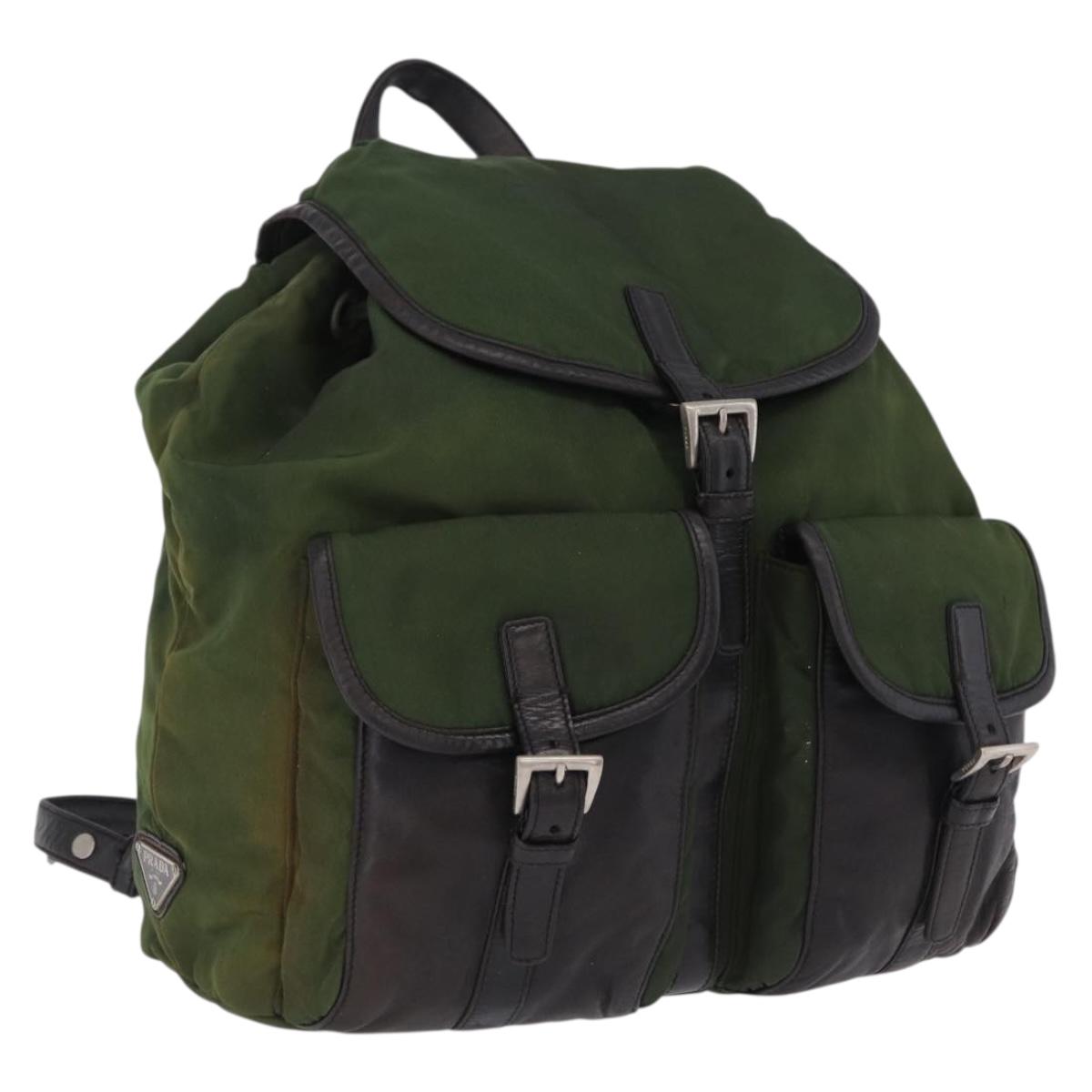 PRADA Backpack Nylon Green Silver Auth 205236