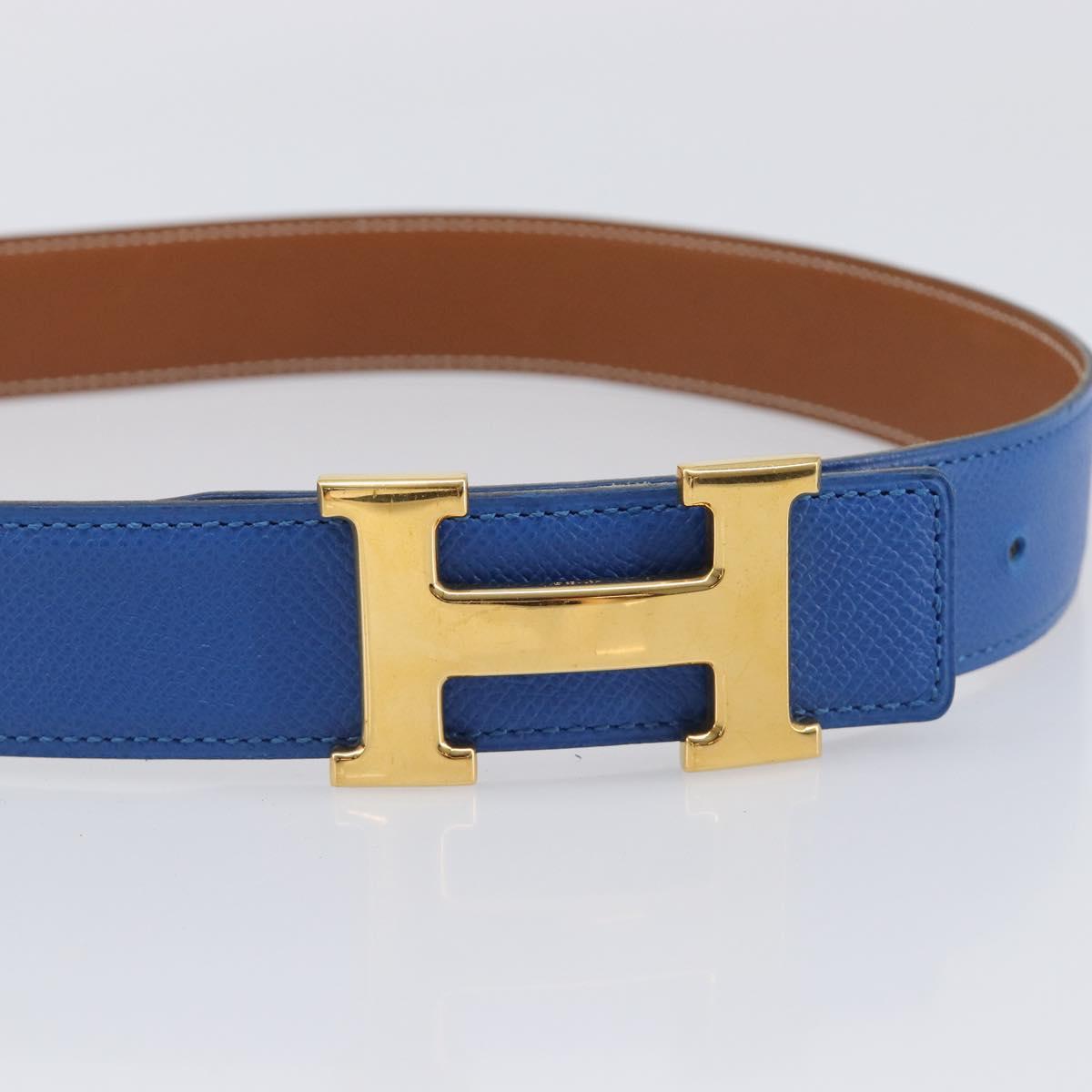 HERMES Constance H Belt Leather 70 Brown Gold Auth 205238V