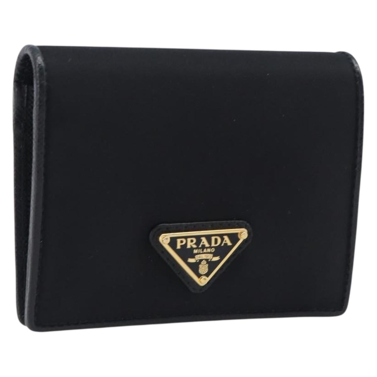 PRADA Bifold Wallet Nylon Black Gold Auth 205242M