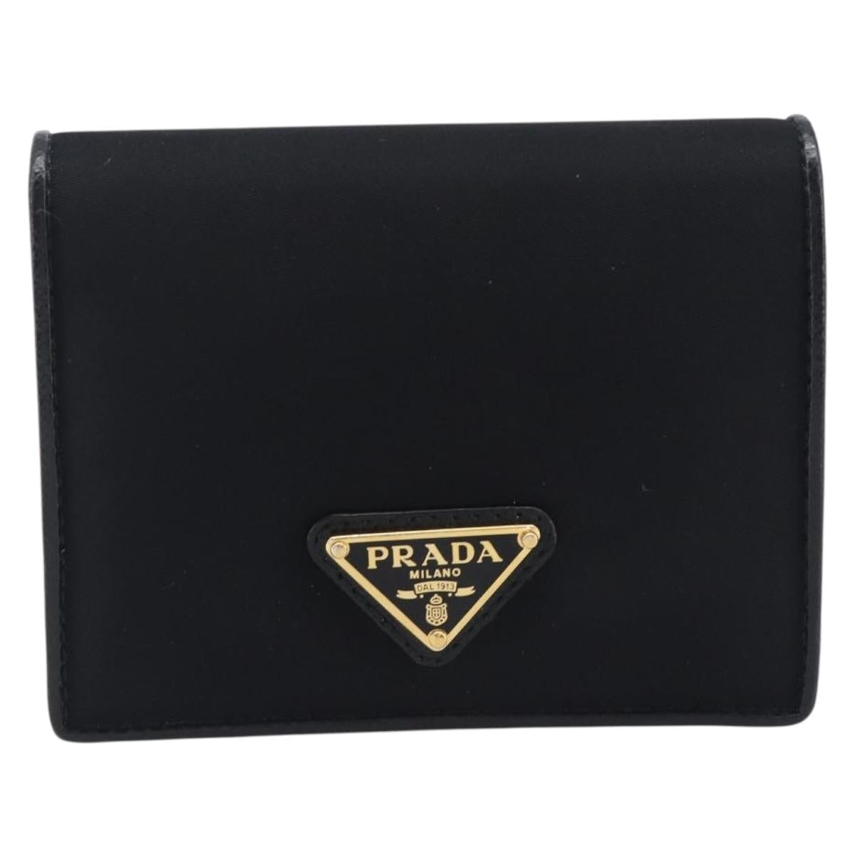 PRADA Bifold Wallet Nylon Black Gold Auth 205242M