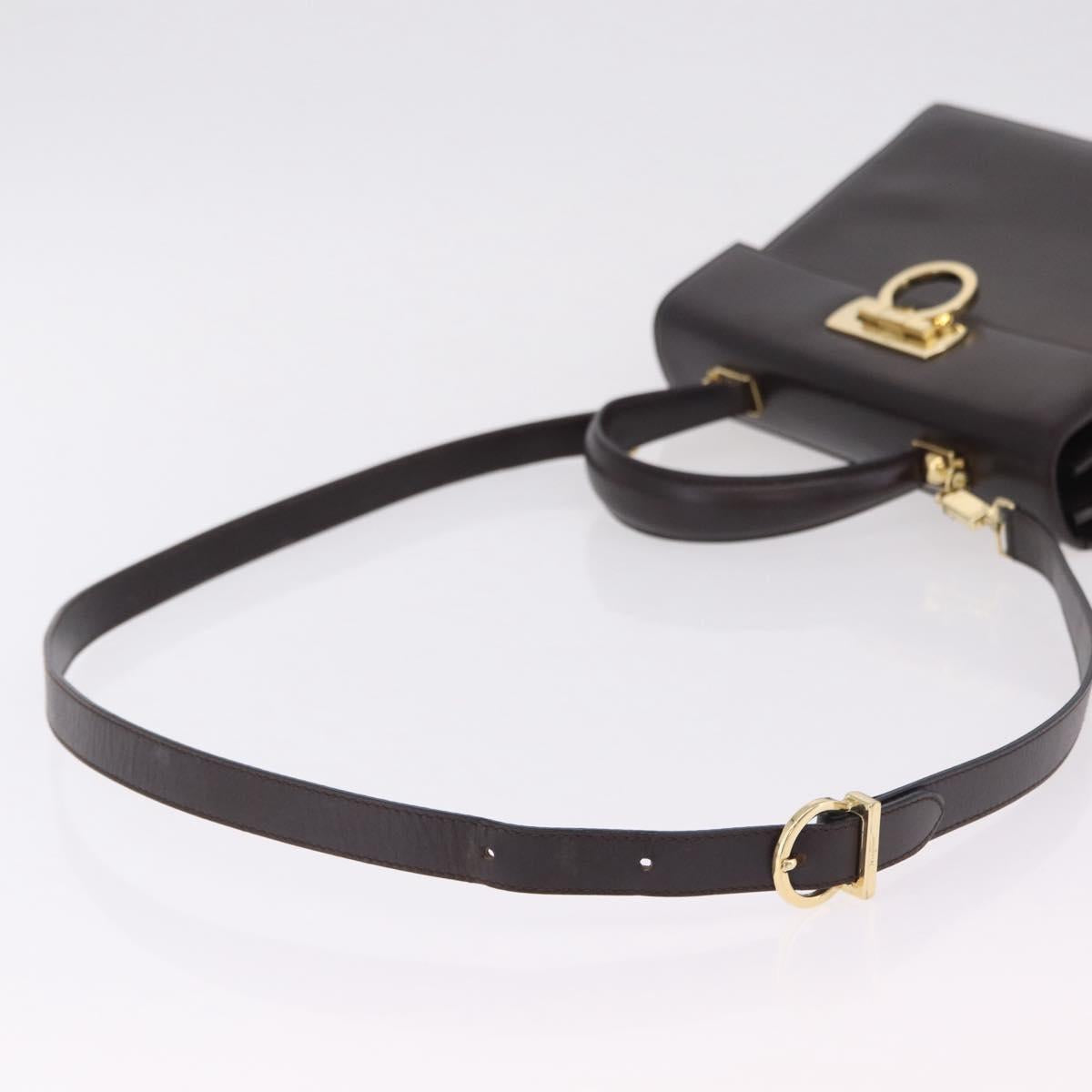 Salvatore Ferragamo Gancini Hand Bag Leather 2way Dark Brown Gold Auth 205246A