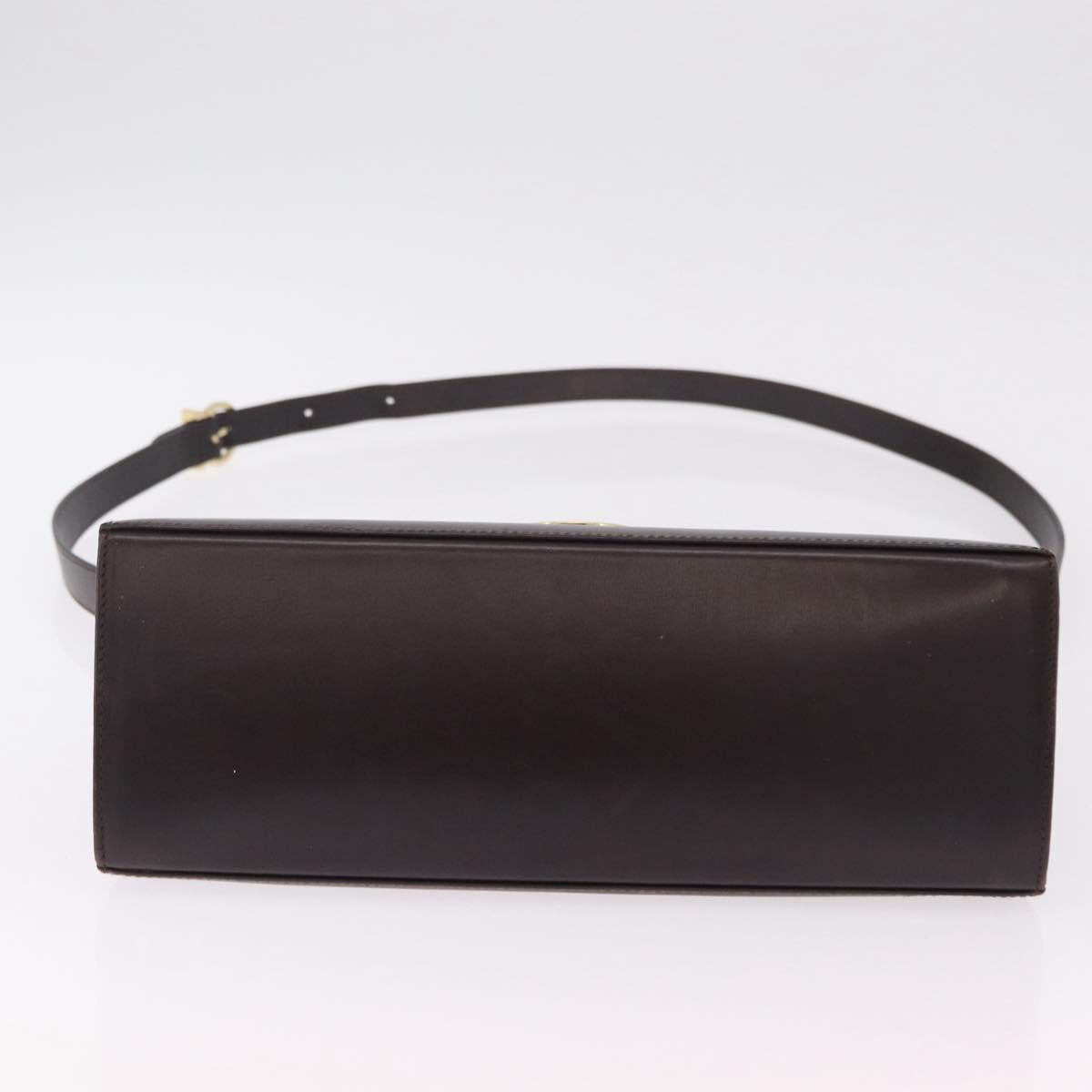 Salvatore Ferragamo Gancini Hand Bag Leather 2way Dark Brown Gold Auth 205246A