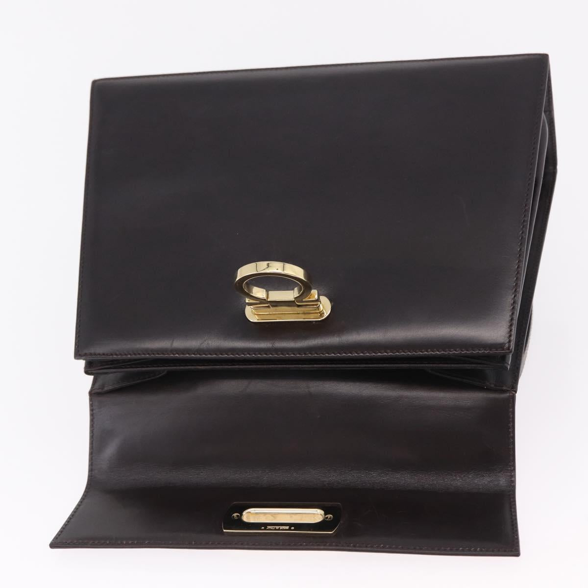 Salvatore Ferragamo Gancini Hand Bag Leather 2way Dark Brown Gold Auth 205246A