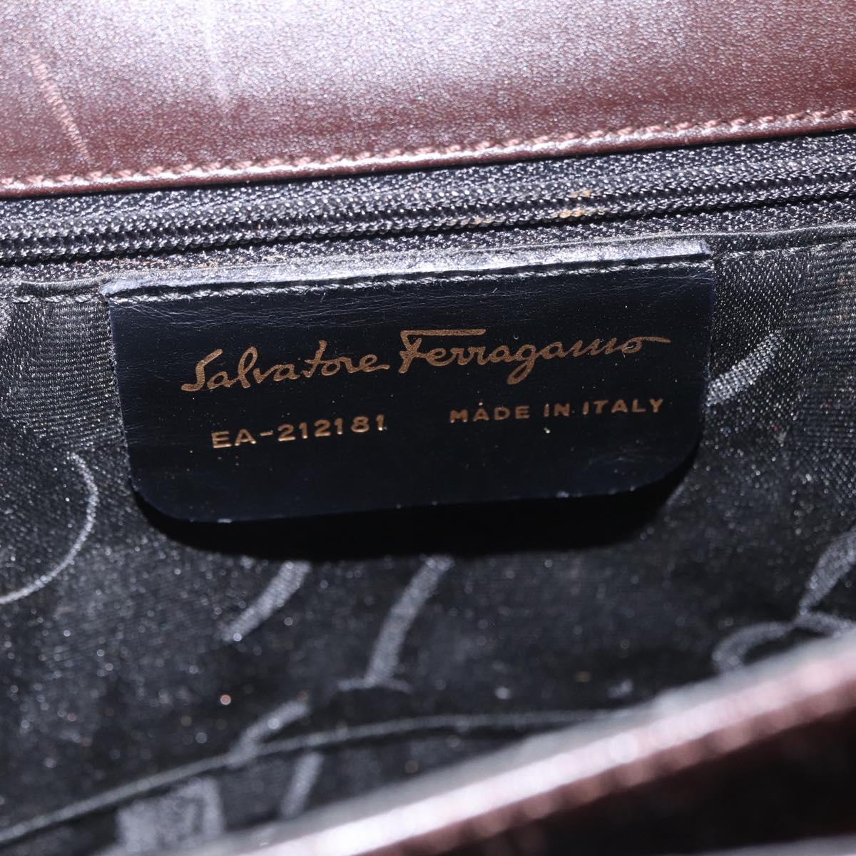 Salvatore Ferragamo Gancini Hand Bag Leather 2way Dark Brown Gold Auth 205246A