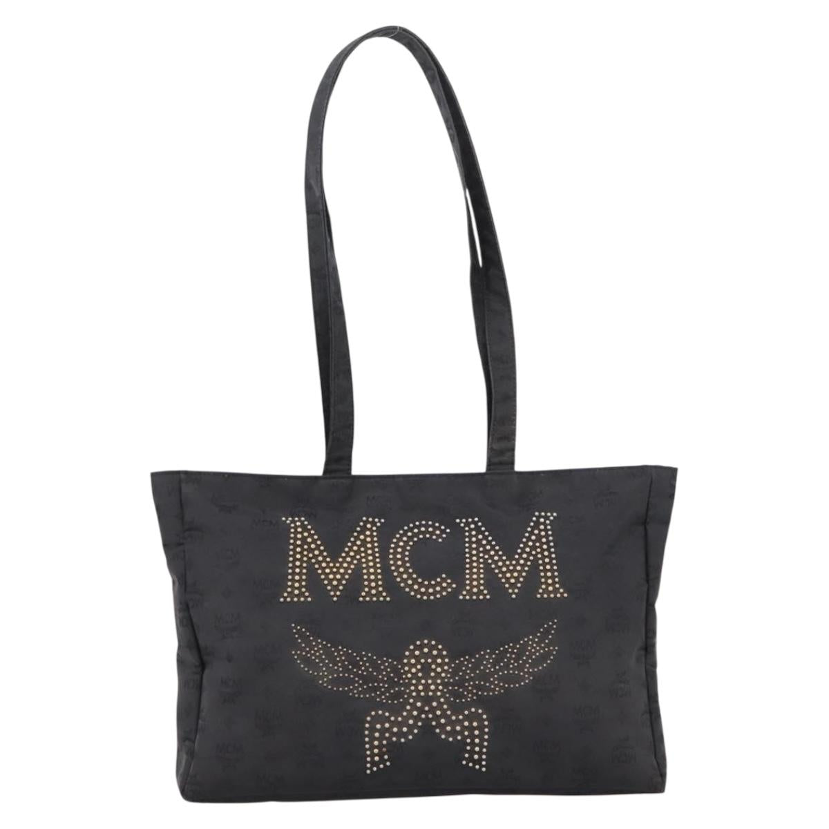 MCM Logogram Vicetos Tote Bag PVC Black Gold Auth 205249