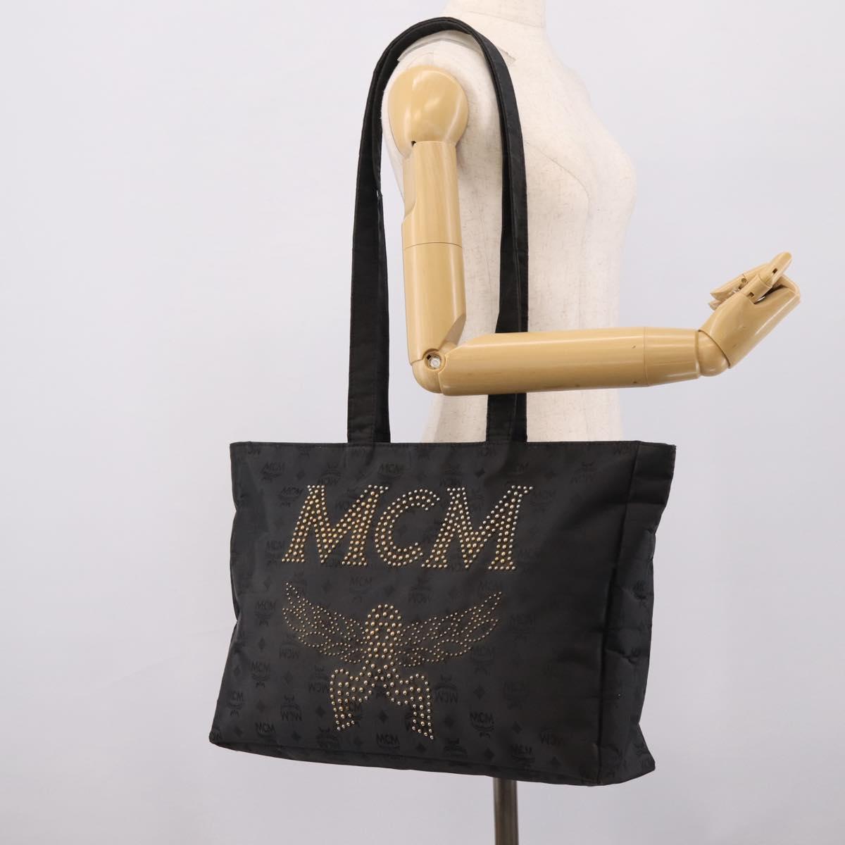 MCM Logogram Vicetos Tote Bag PVC Black Gold Auth 205249