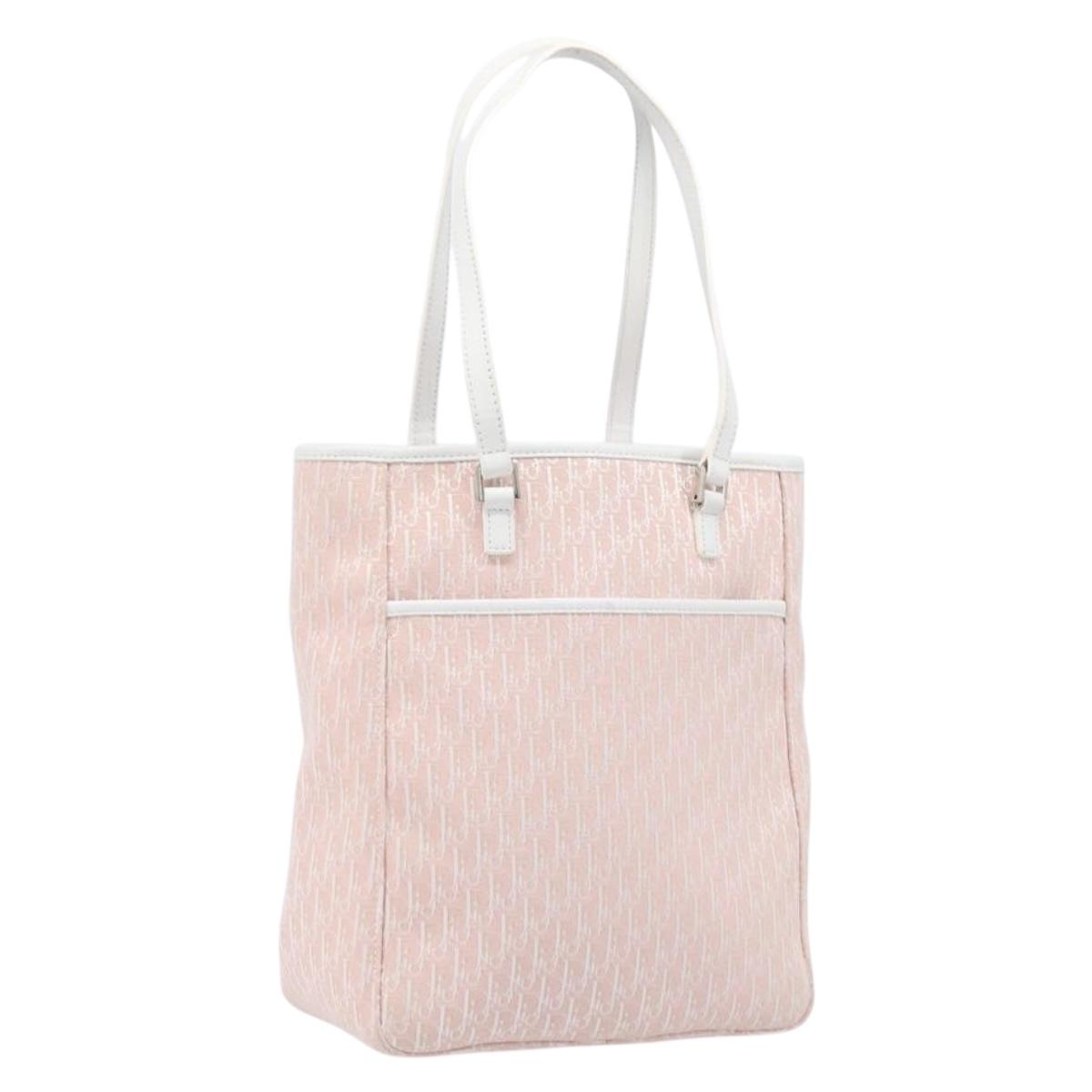 Christian Dior Trotter Canvas Tote Bag Pink Silver Auth 205251V