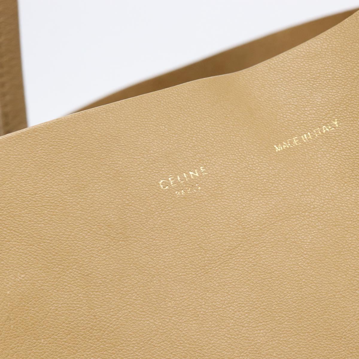 CELINE Horizontal Cabas Tote Bag Leather Beige Gold Auth 205254