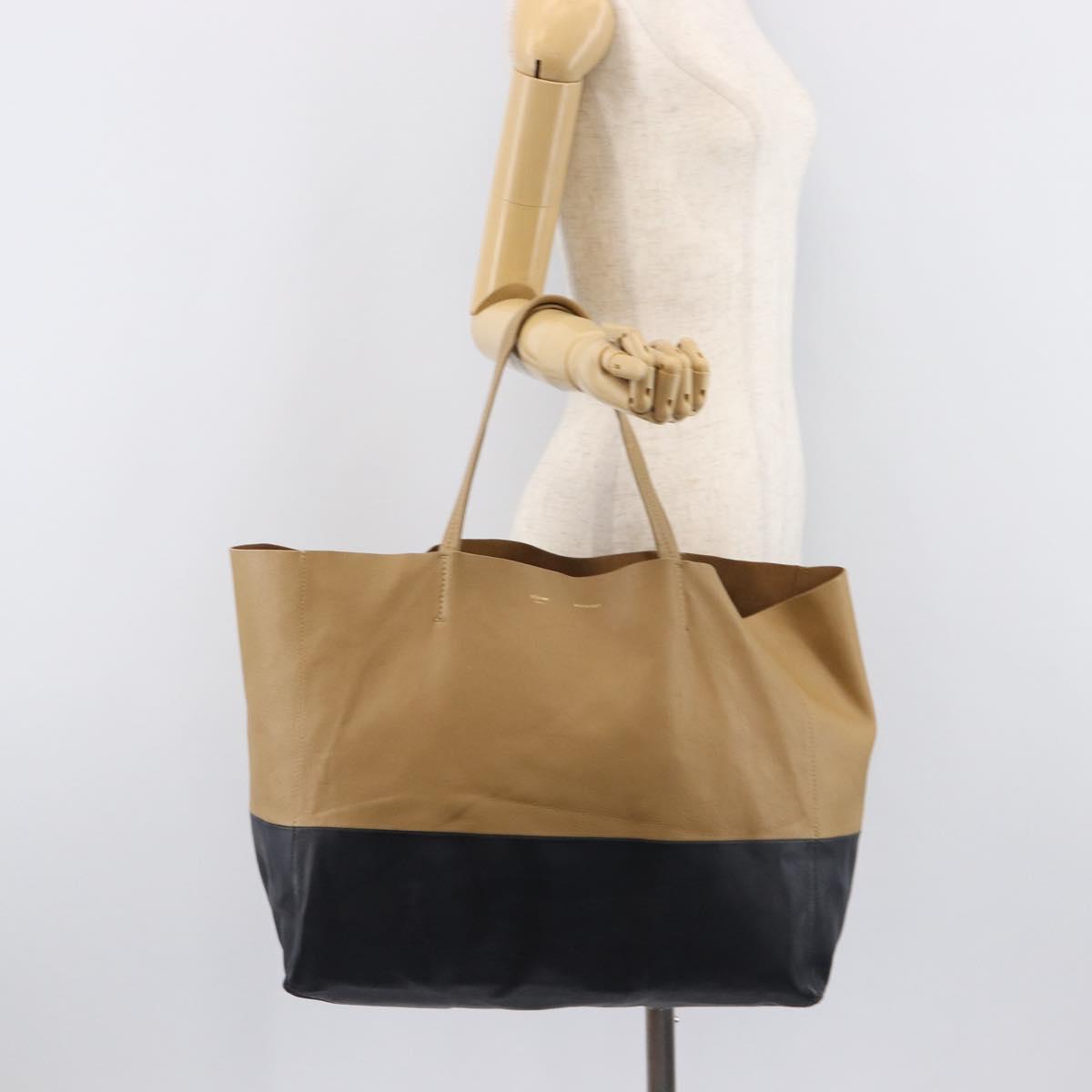 CELINE Horizontal Cabas Tote Bag Leather Beige Gold Auth 205254