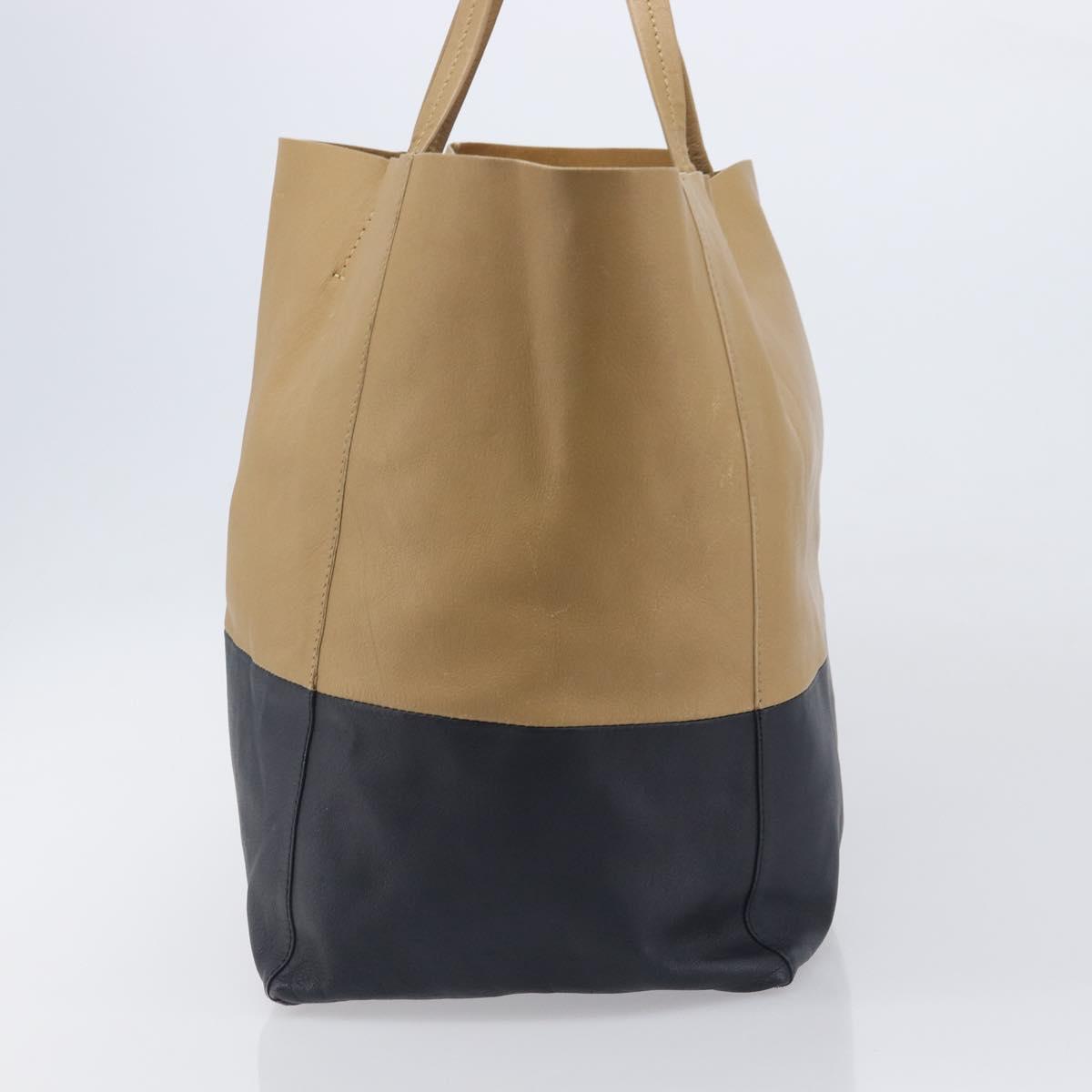 CELINE Horizontal Cabas Tote Bag Leather Beige Gold Auth 205254