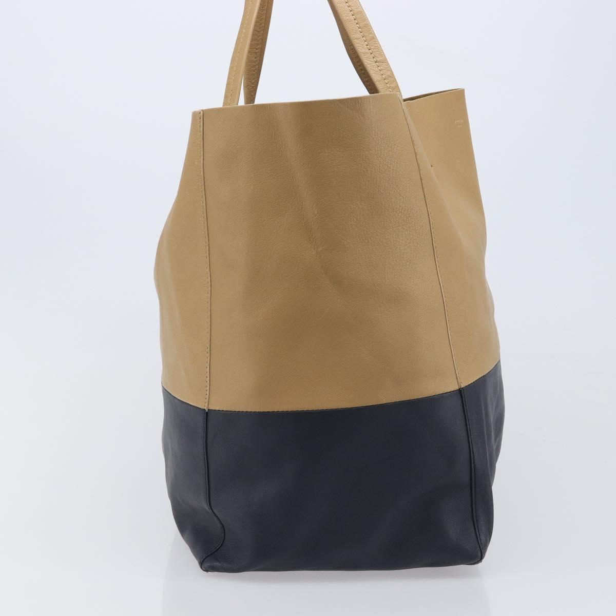 CELINE Horizontal Cabas Tote Bag Leather Beige Gold Auth 205254