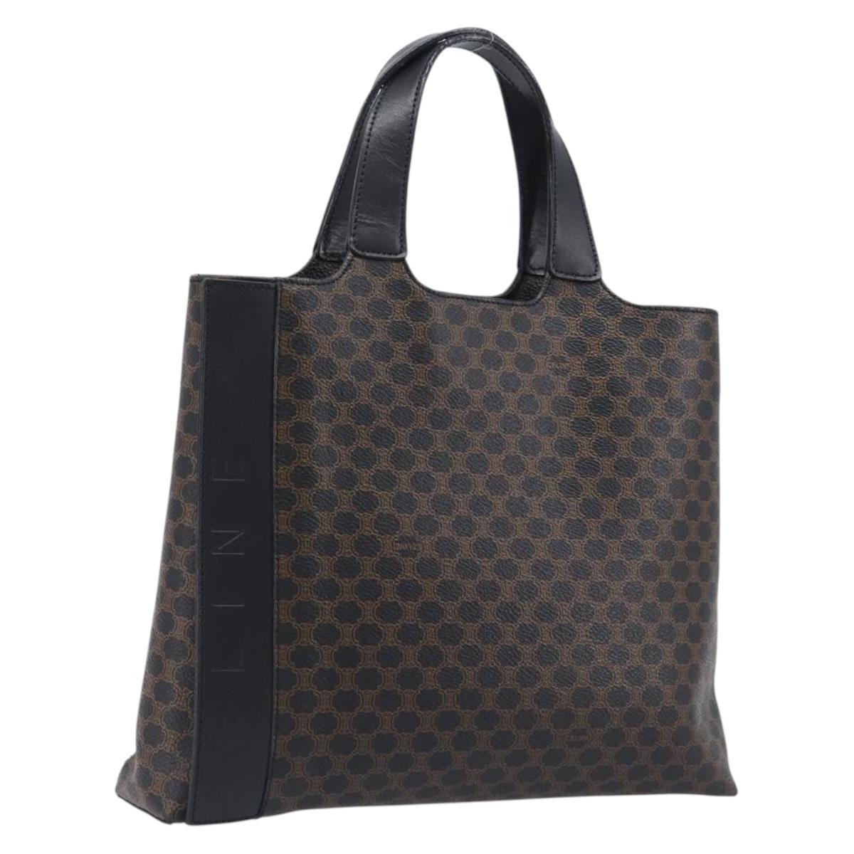CELINE Macadam Canvas Hand Bag PVC Leather Black Gold Auth 205256V