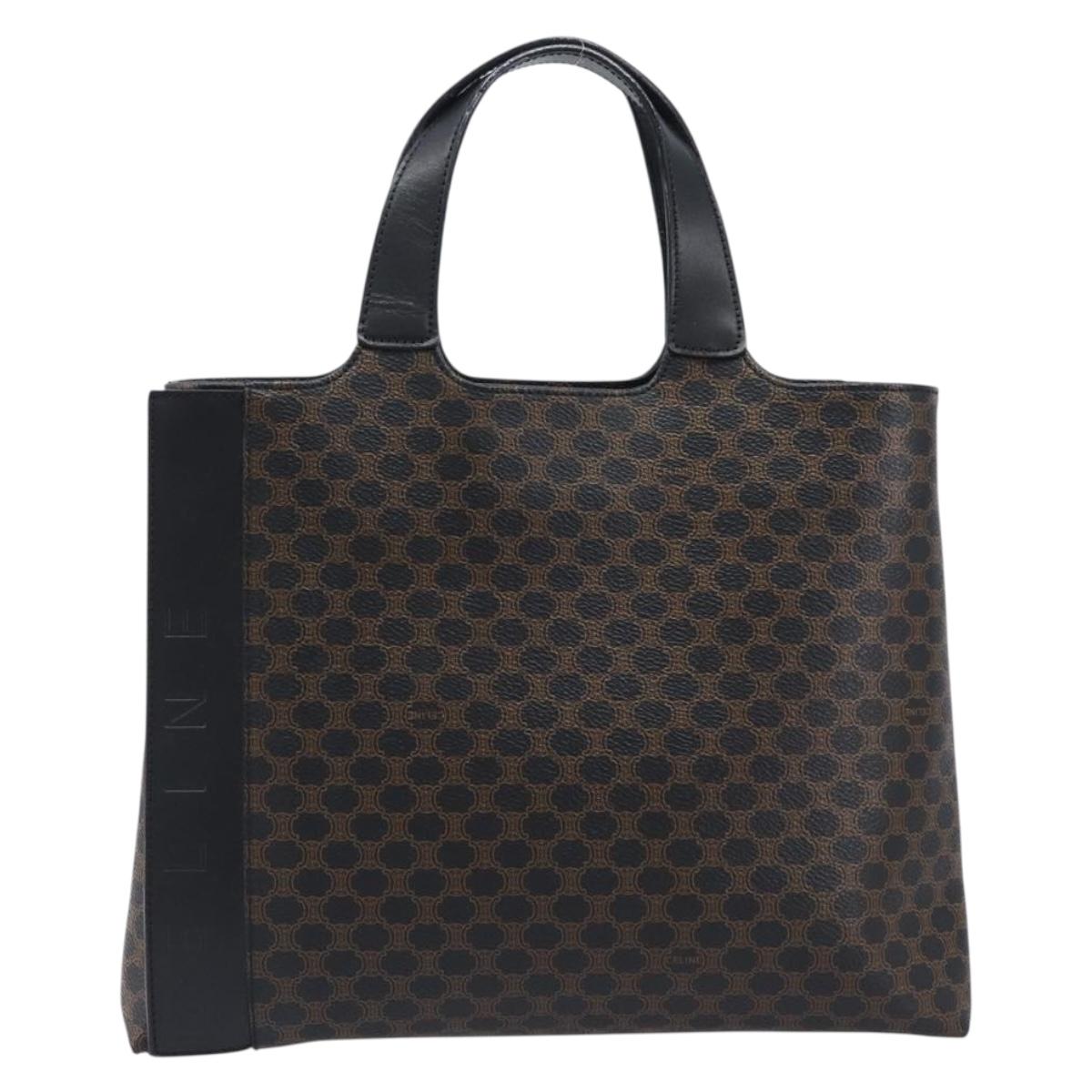 CELINE Macadam Canvas Hand Bag PVC Leather Black Gold Auth 205256V