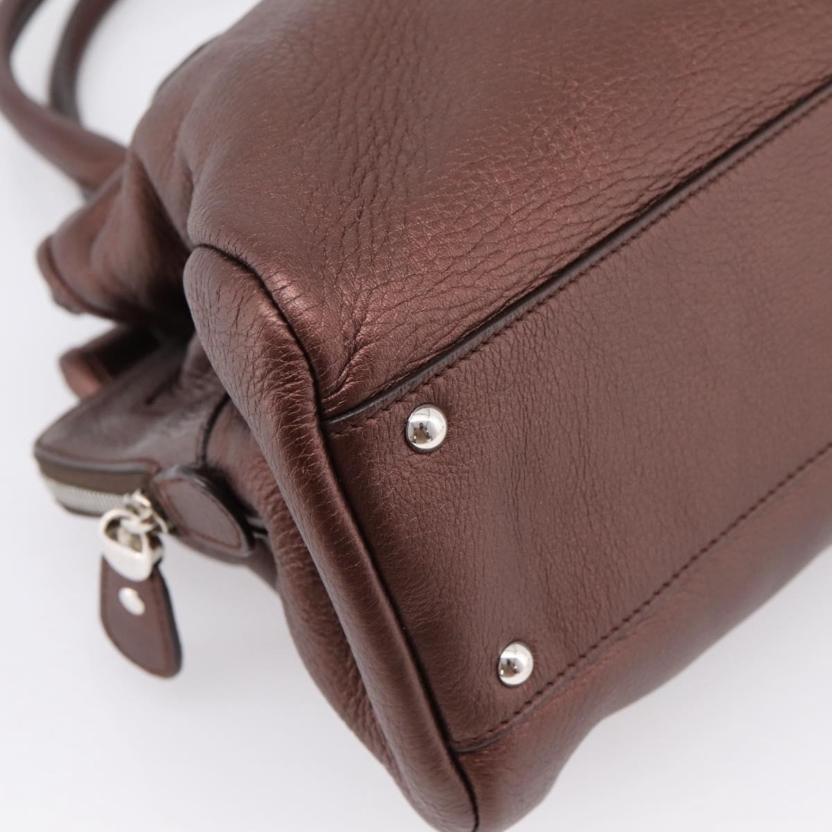 Salvatore Ferragamo Gancini Hand Bag Leather Brown Silver Auth 205257V