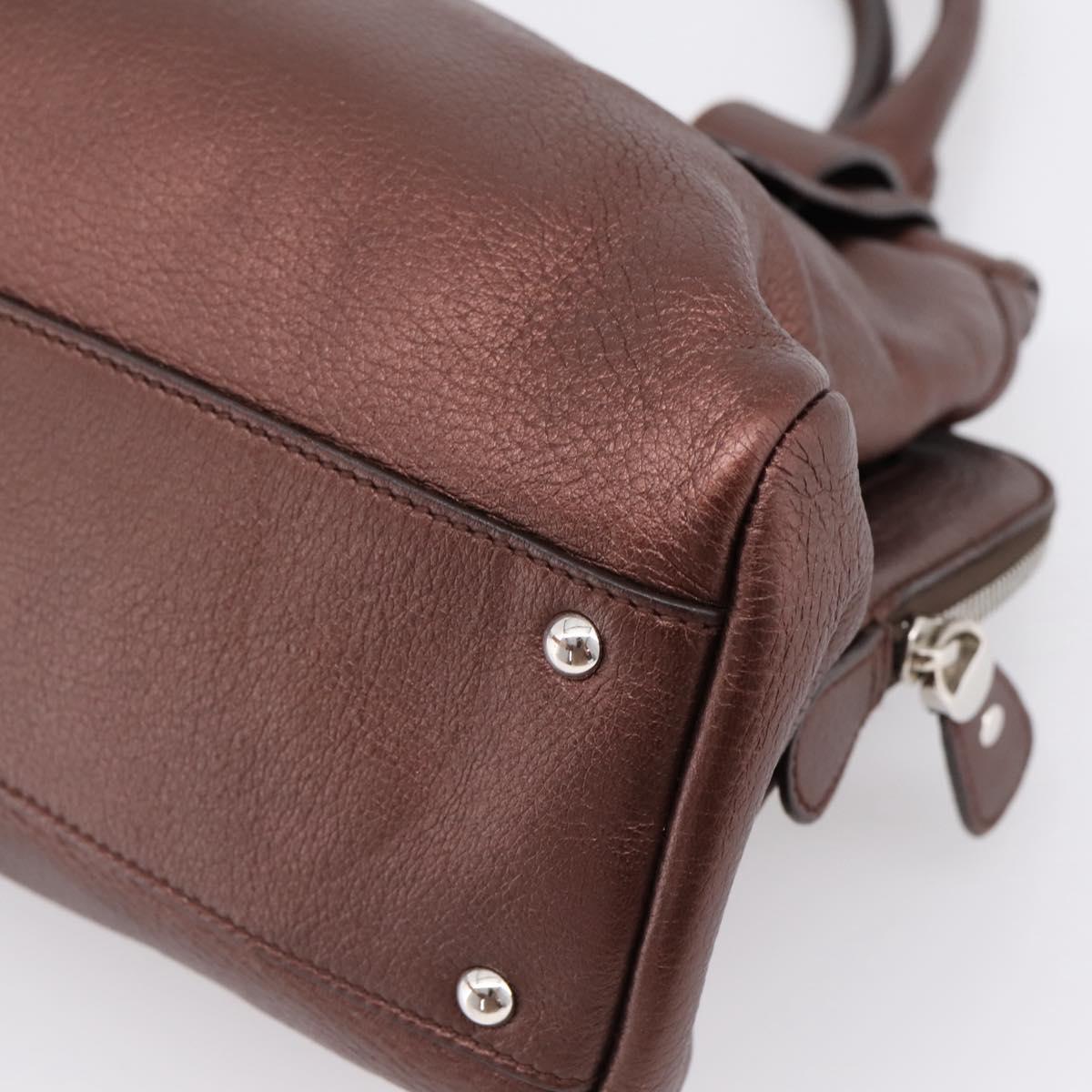 Salvatore Ferragamo Gancini Hand Bag Leather Brown Silver Auth 205257V
