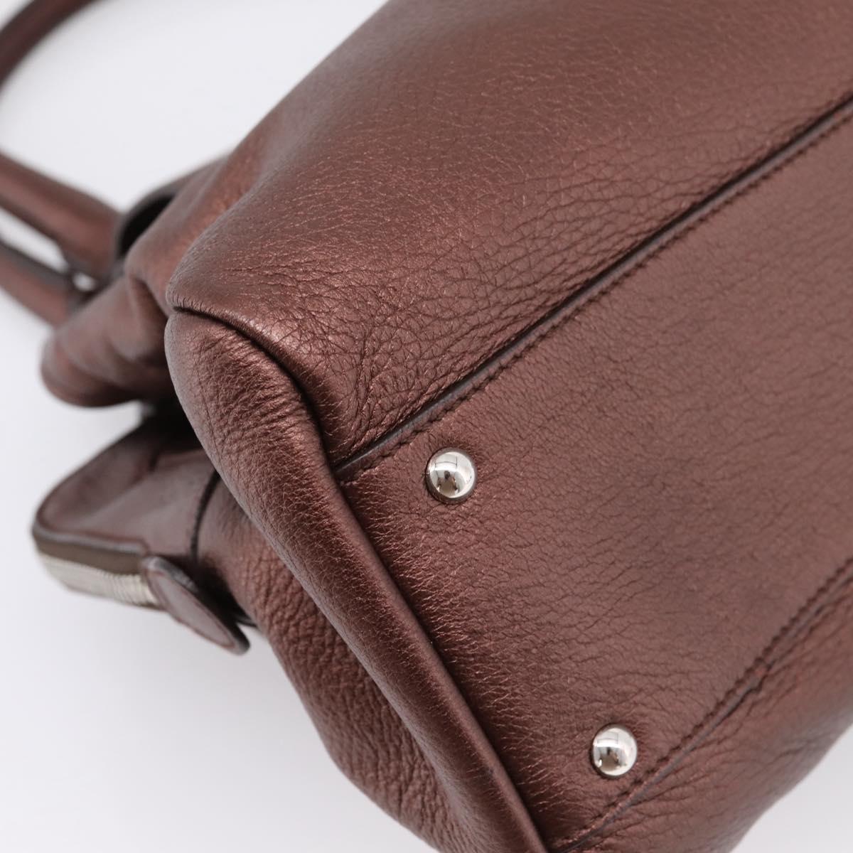 Salvatore Ferragamo Gancini Hand Bag Leather Brown Silver Auth 205257V