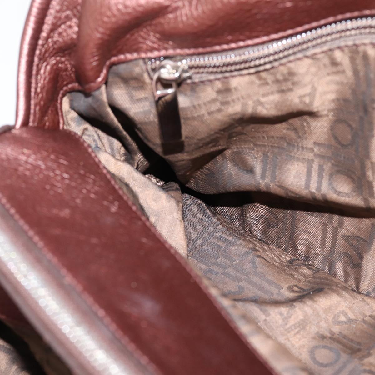 Salvatore Ferragamo Gancini Hand Bag Leather Brown Silver Auth 205257V
