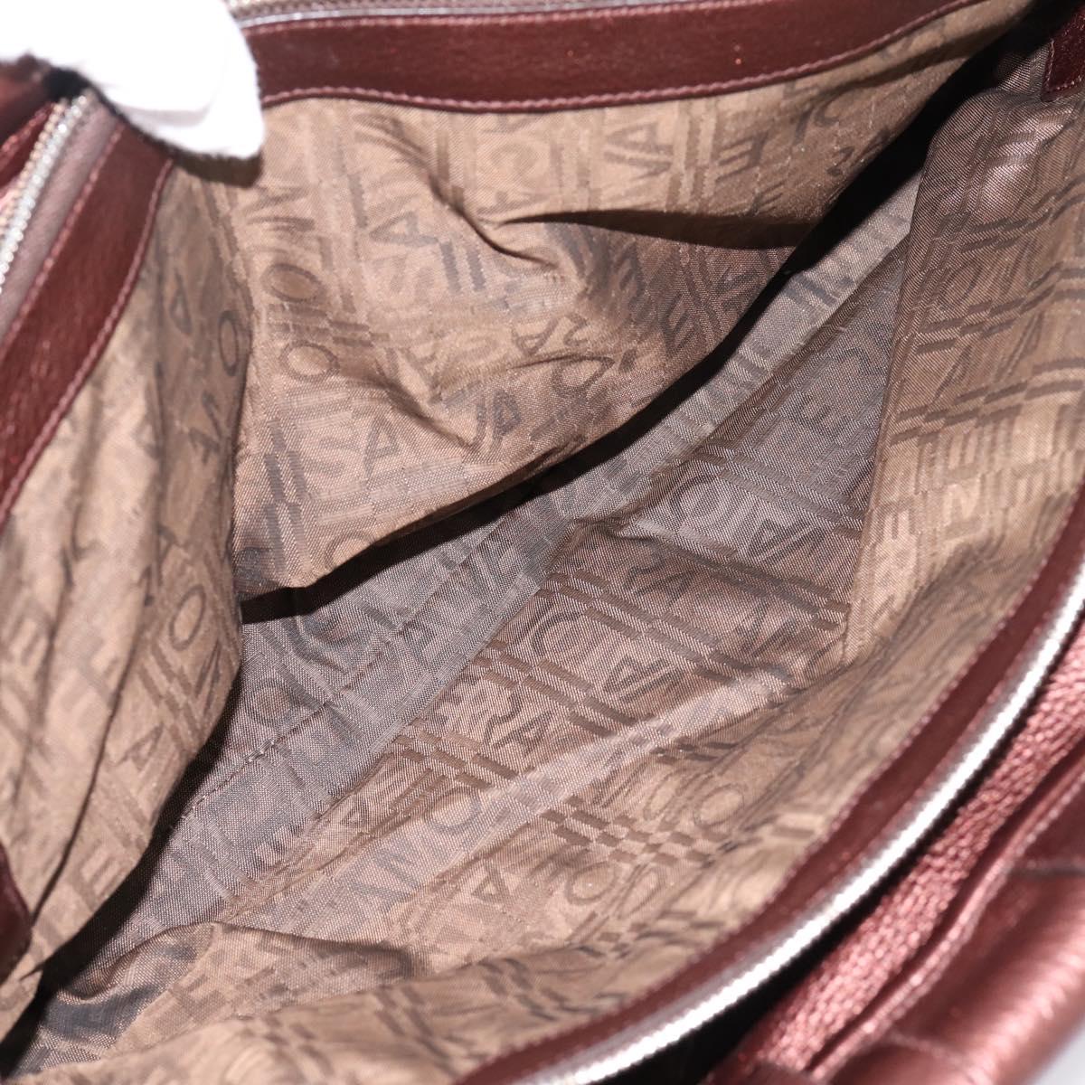 Salvatore Ferragamo Gancini Hand Bag Leather Brown Silver Auth 205257V