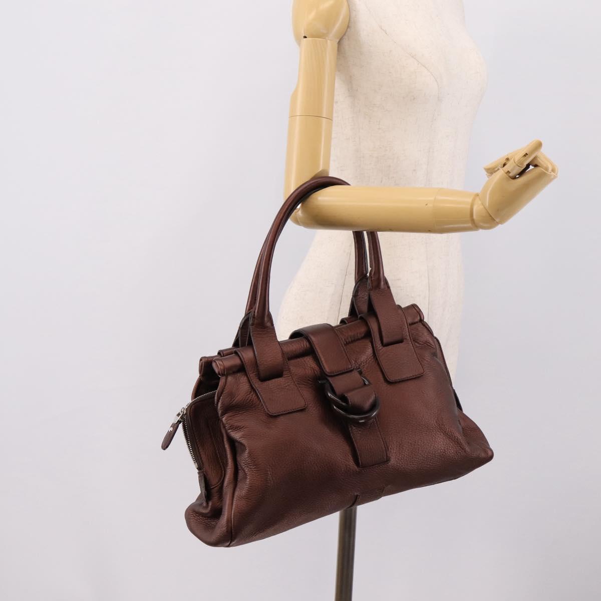 Salvatore Ferragamo Gancini Hand Bag Leather Brown Silver Auth 205257V