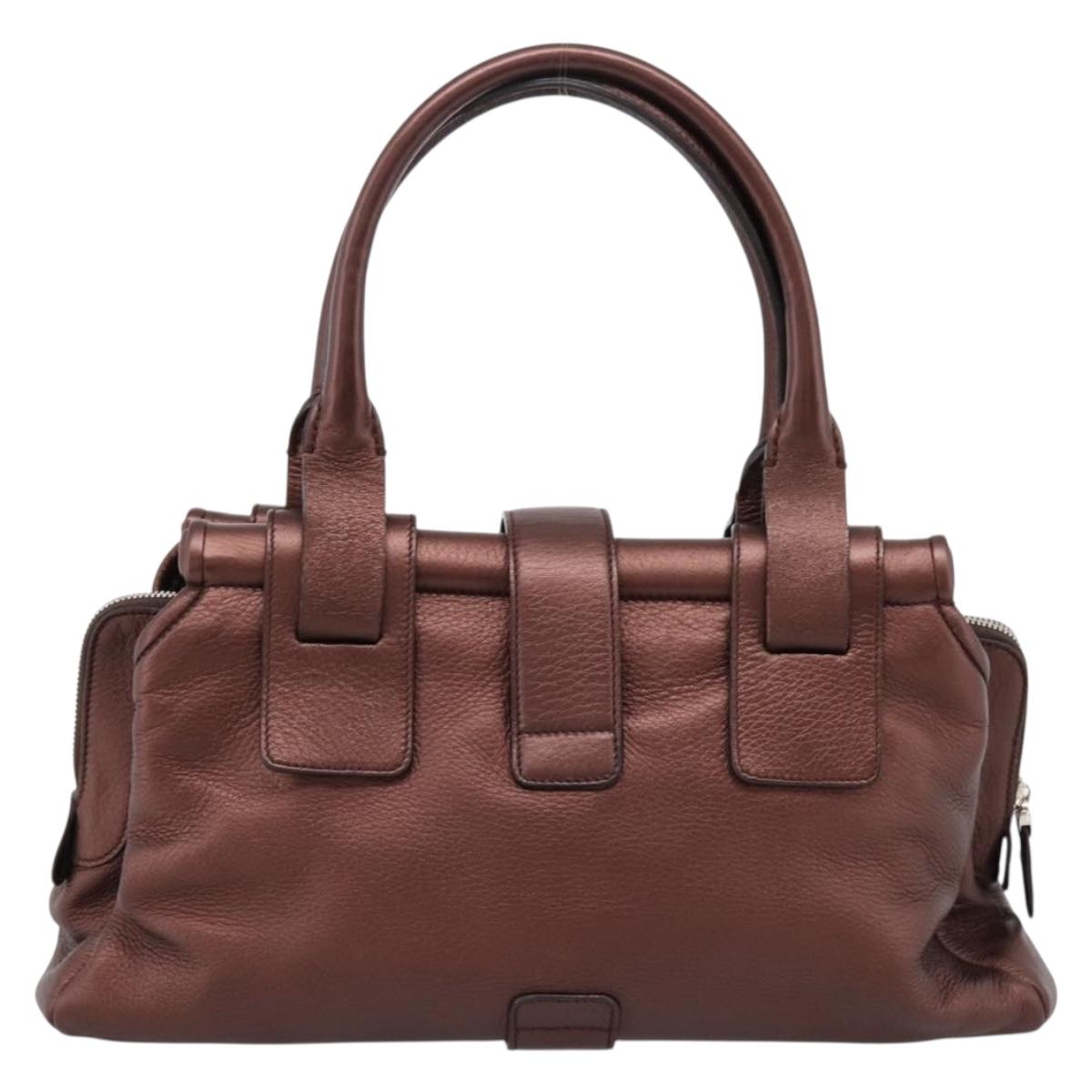 Salvatore Ferragamo Gancini Hand Bag Leather Brown Silver Auth 205257V