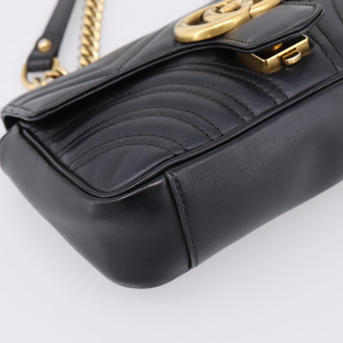 GUCCI GG Marmont Chain Shoulder Bag Leather Black Gold 446744 Auth 205259V