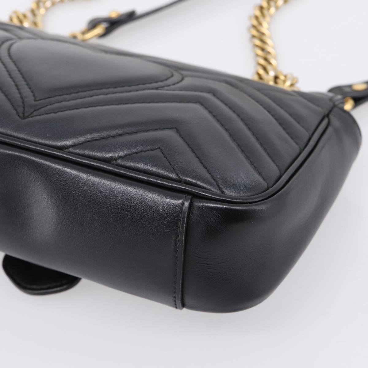 GUCCI GG Marmont Chain Shoulder Bag Leather Black Gold 446744 Auth 205259V