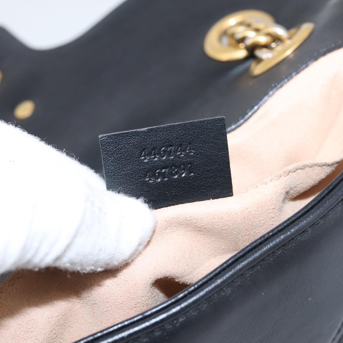 GUCCI GG Marmont Chain Shoulder Bag Leather Black Gold 446744 Auth 205259V