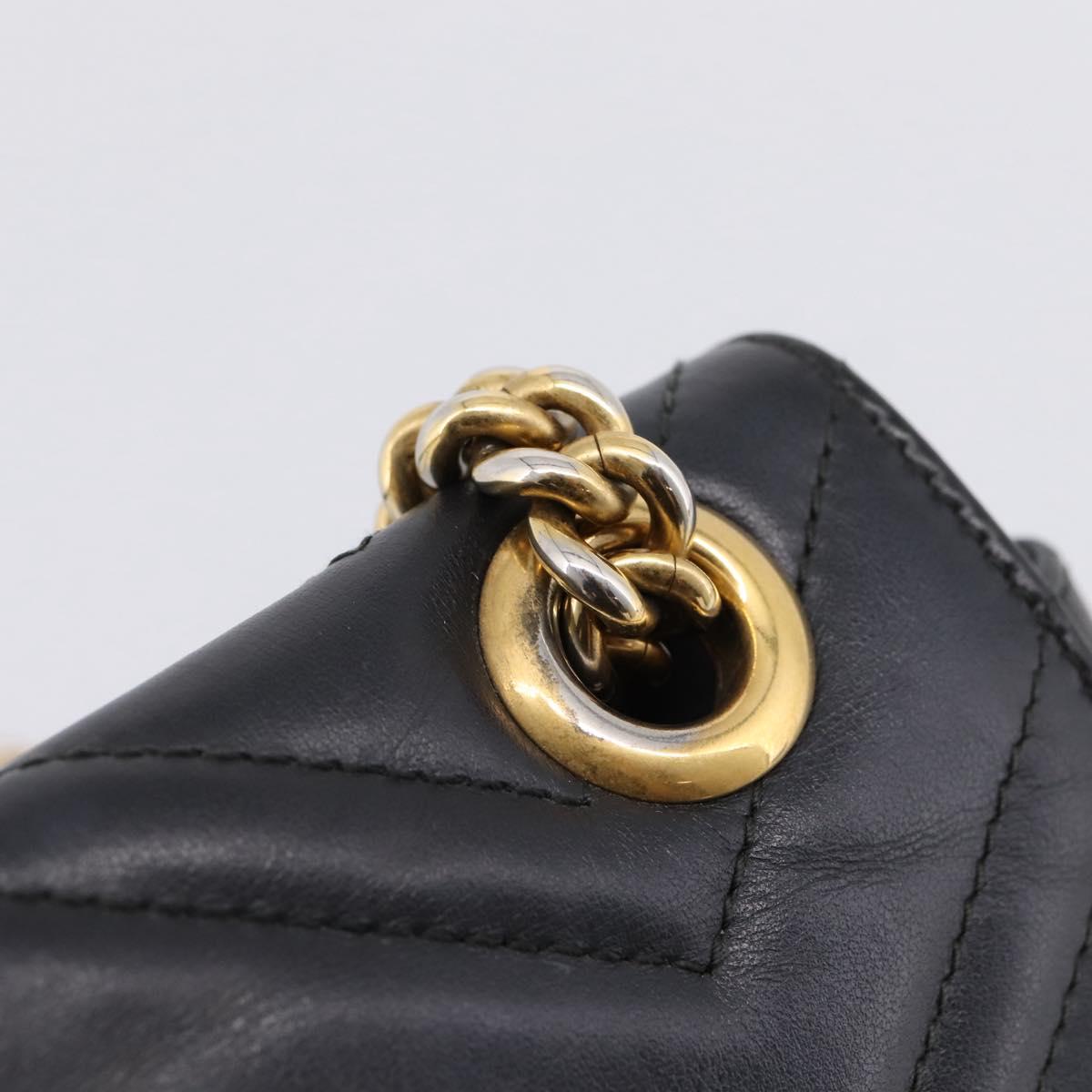 GUCCI GG Marmont Chain Shoulder Bag Leather Black Gold 446744 Auth 205259V